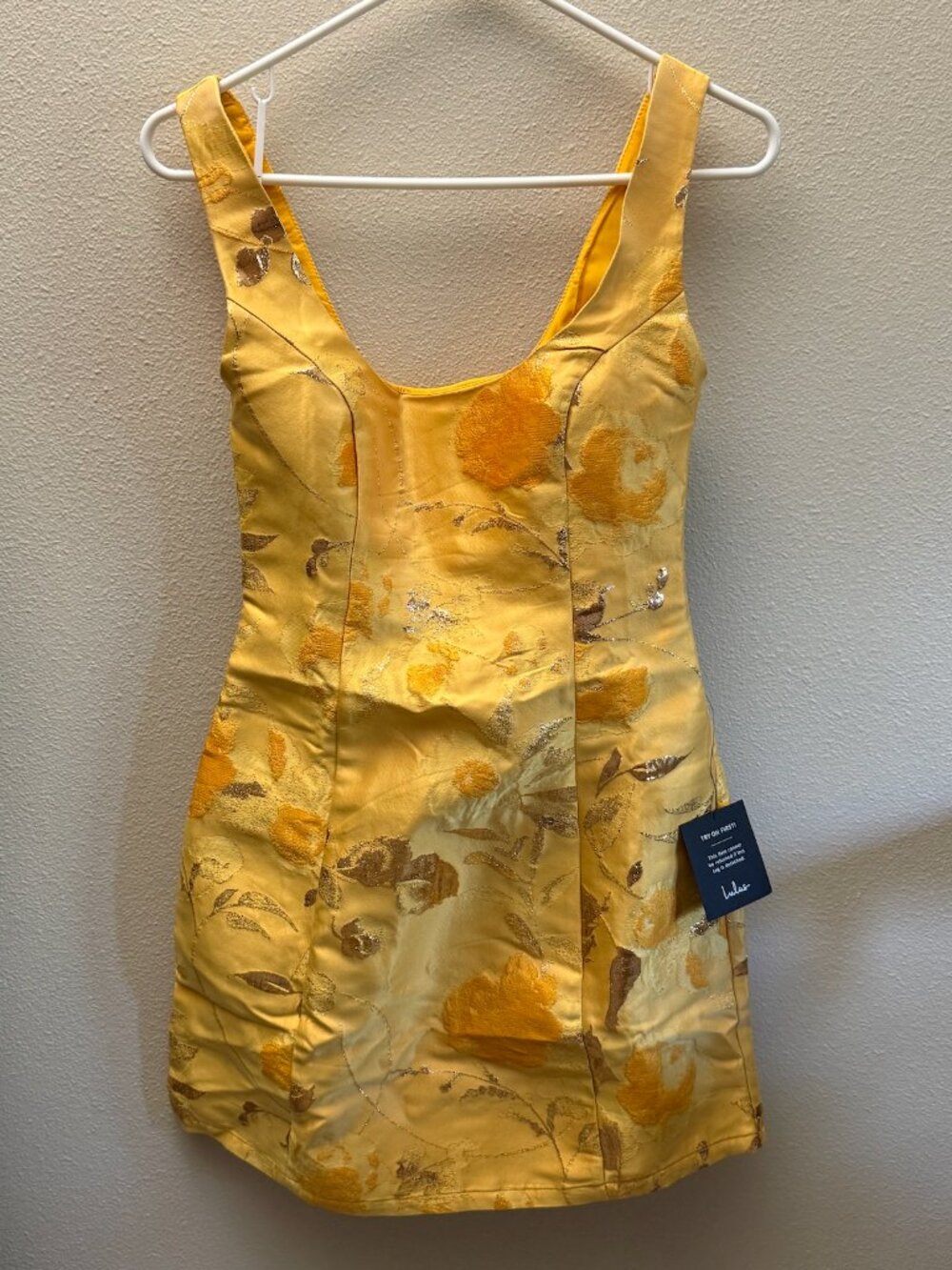 Lulus Kaloni Yellow Jacquard Lurex Sleeveless Mini Dress